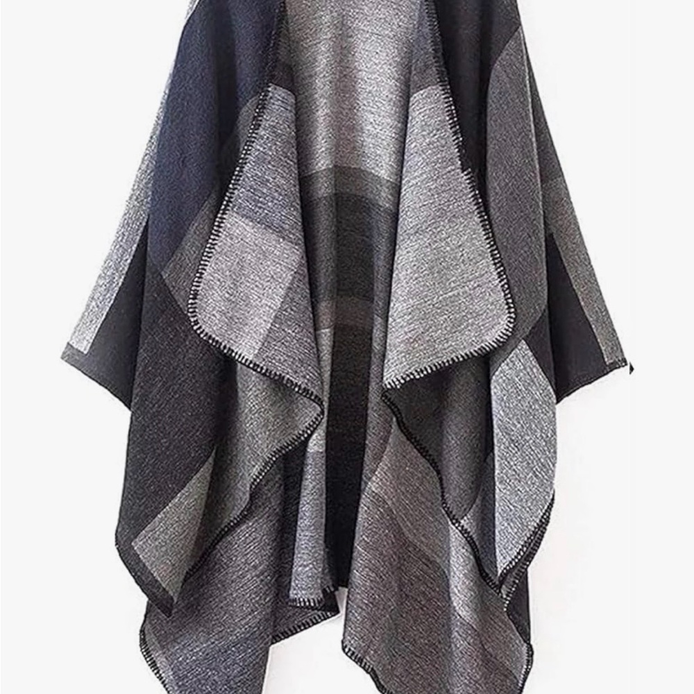 Pameila Women's Shawl Wraps Open Front Poncho Cape Oversized Grey Black NWT - Picture 3 of 8